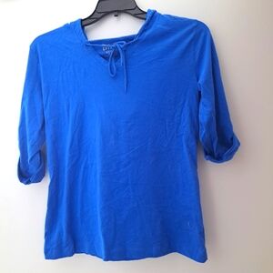 Crivit Royal Blue 3/4 Sleeve Hoodie 100% Cotton Top Women's size Small NWOT